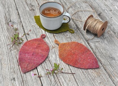 Simple oval leaf ornament Knit Coaster