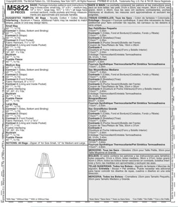McCall's Tote Bag In 3 Sizes M5822 - Paper Pattern Size One Size Only