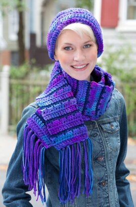 Jagged Lines Hat & Scarf Set in Red Heart Super Saver Economy Solids - LW4061