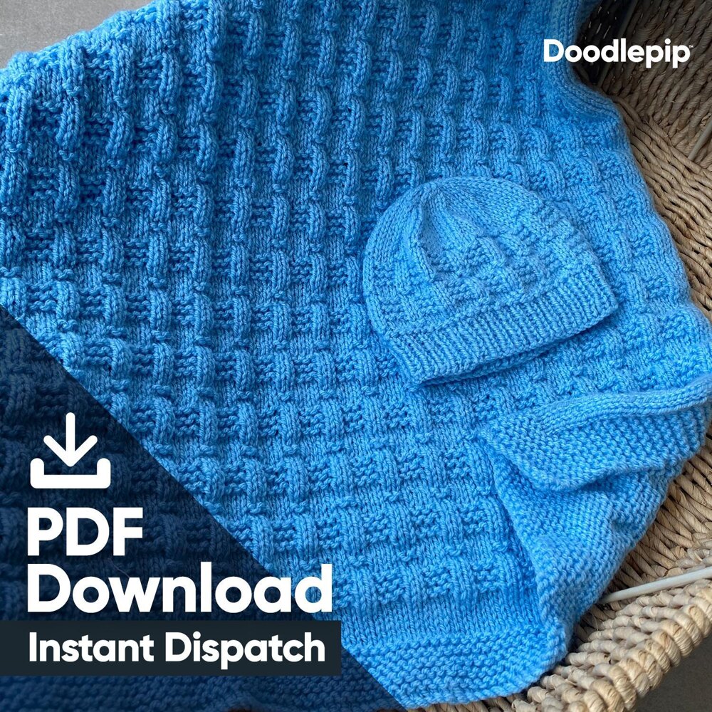 Easy Garter and Rib Blanket and Hat Knitting pattern by