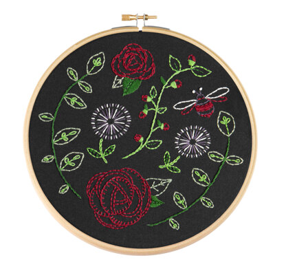 Hawthorn Handmade Rose Garden Black Printed Embroidery Kit