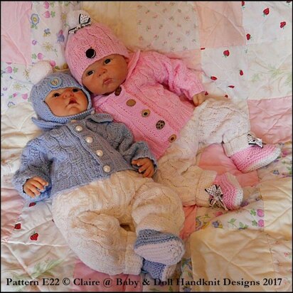 Cabled Pram Suit 16-22” doll/newborn/0-3m baby