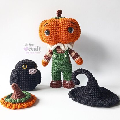 Igor Pumpkin Head and Crow Amigurumi