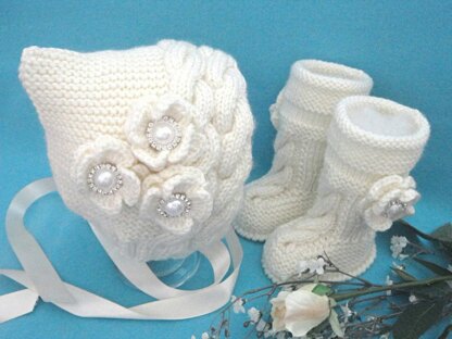 Knitting PATTERN Baby Set Hat and Shoes Baby Girl Newborn