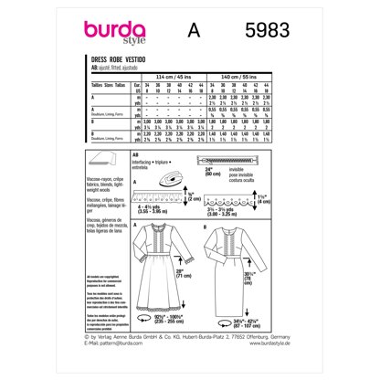 Burda Style Misses' Dress with Waistband and Wide or Narrow Skirt B5983 - Sewing Pattern