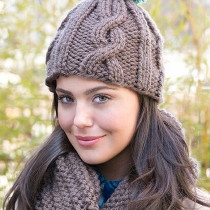 Cabled Hat with Matching Cowl in Red Heart Lisa Big - LW3669EN