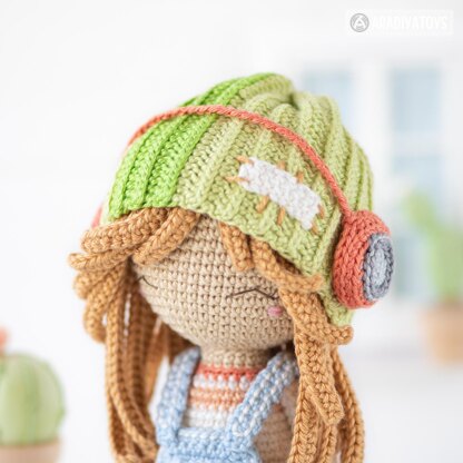 Crochet Doll Pattern for Amigurumi Doll Sadie with Melody Dino by AradiyaToys (Olka Novytska) tutorial PDF file overalls handmade DIY Amigurumi Pattern