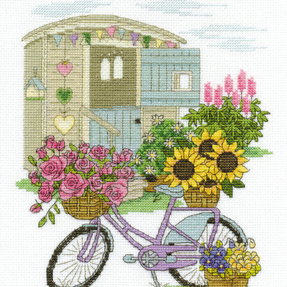 DMC Flowery Bicycle 14 Count Cross Stitch Kit - 21.6cm x 30.5cm