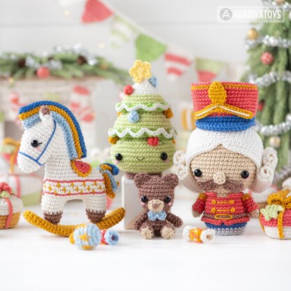 7-in-1 nutcracker crochet pattern Christmas decor amigurumi tutorial rocking horse DIY ornament Christmas tree digital PDF file by AradiyaToys (Olka Novytska)