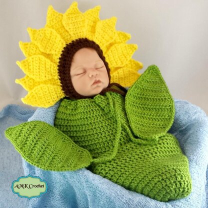 Newborn Sunflower Bonnet Hat and Cocoon