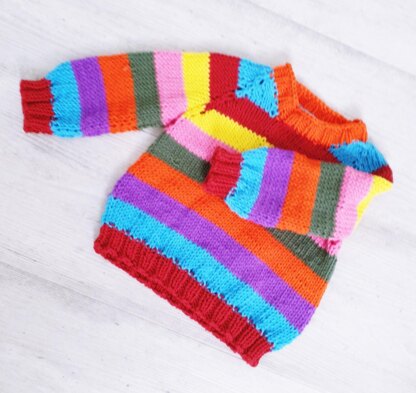 Baby Rainbow stripe top down jumper PDF knitting pattern, 0-2 years