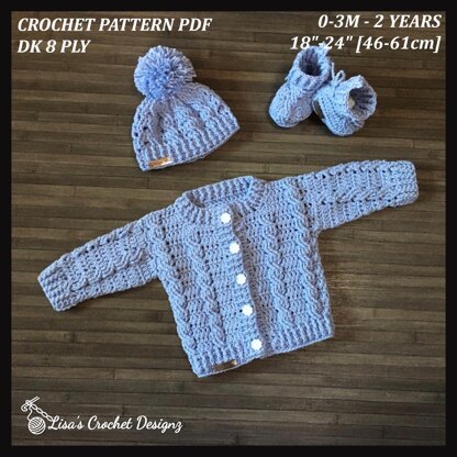 Lola Baby Cardigan Hat and Booties Set