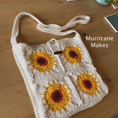 Sunflower Granny Square Bag Crochet Pattern UK and US terms