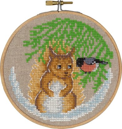 Permin Squirrel Cross Stitch Kit (with hoop) - 13cm
