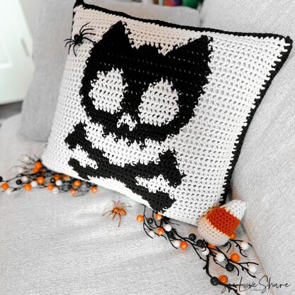 Halloween Cat Skull Pillow