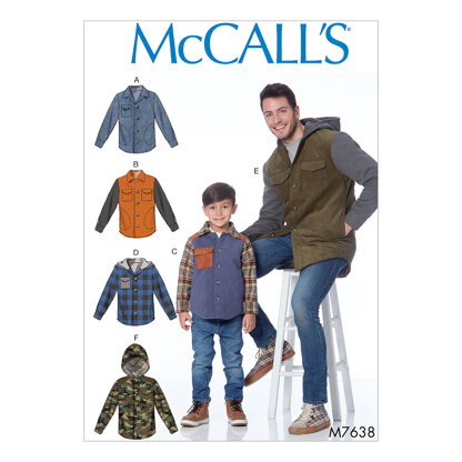 McCall's Men's and Boys' Lined Button-Front Jackets with Hood Options M7638 - Sewing Pattern