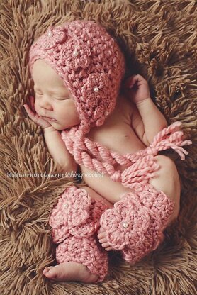 "Wild Rose" Crochet Bonnet & Legwarmers