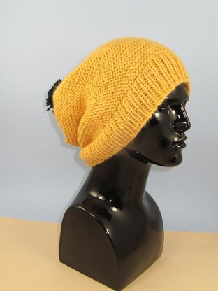 Chunky Garter Stitch Big Bobble Slouch Hat