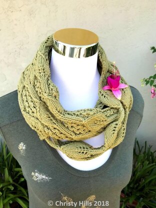 Leaves Strings Infinity Scarf (Leaf/Cotton/Infinity Scarf/Cowl Knitting Pattern)