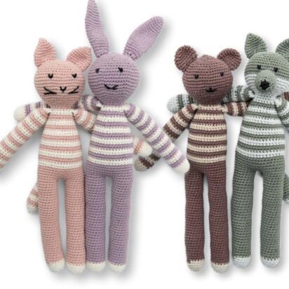 Playmates Pdf Crochet Pattern Rabbit Cat Bear Fox