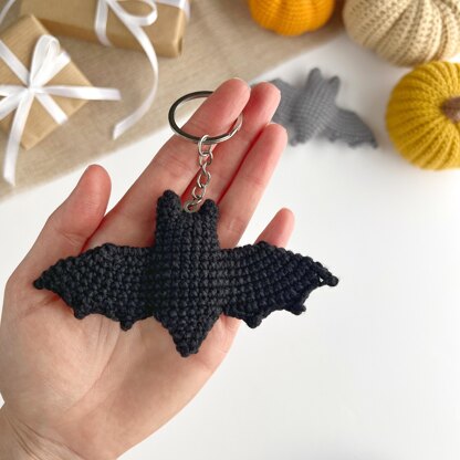 Crochet bat pattern no sew Amigurumi bat keychain charm Halloween ornament Car mirror hanger Keyring