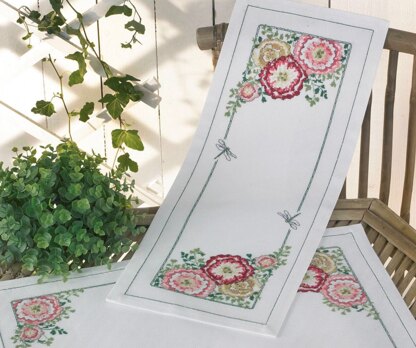 Permin Hollyhocks Table Runner Cross Stitch Kit