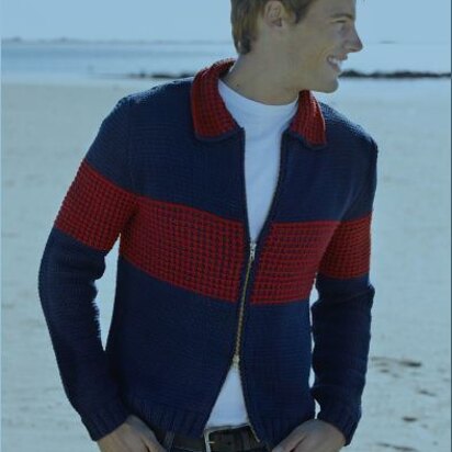 Mens Colorblock Zip Jacket in Tahki Yarns Cotton Classic