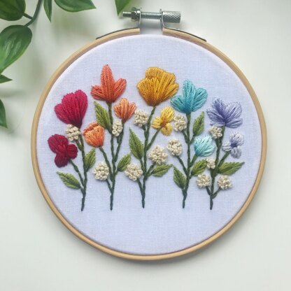 Rainbow Posies Embroidery Pattern