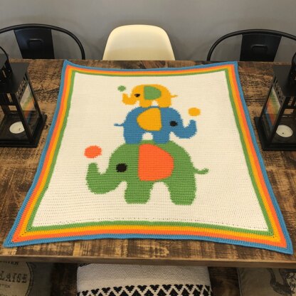 Three Colourful Elephants Baby Blanket