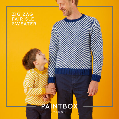 " Zig Zag Fairisle Sweater " - Free Sweater Knitting Pattern For Boys and Men in Paintbox Yarns Wool Mix Aran by Paintbox Yarns