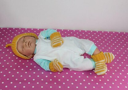 Baby Easy Stripe Pixie Hat, Booties & Mittens