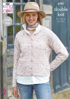 Ladies Round Neck Cardigan and Waistcoat Knitted in King Cole Homespun DK - 5797 - Downloadable PDF