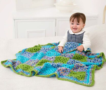 Many Squares Baby Blanket in Red Heart Gumdrop - LW3739