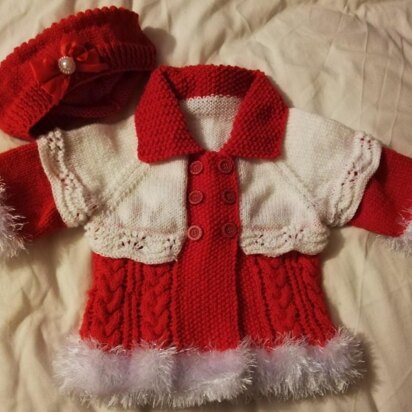 Knitting pattern Santa cable Coat with Beret 3-6 & 6-9mths