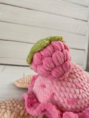 Crochet Turtle With Raspberry Amigurumi Plush Toy