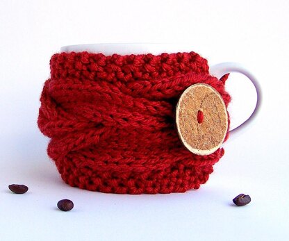 Knit Cup Cozy, Cabled Cup Cozy, Cabled Coffee Cozy, Coffee Sleeve