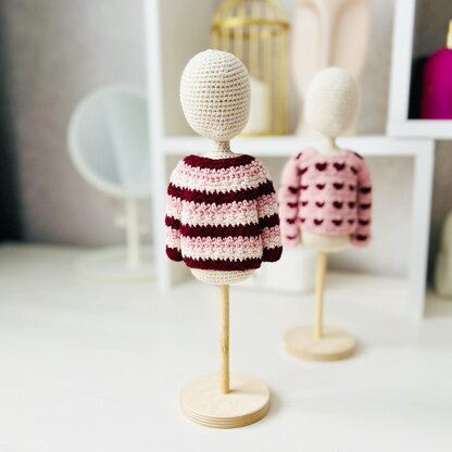 Crochet doll basic sweaters, amigurumi doll clothes, crochet doll sweater, Valentine sweaters