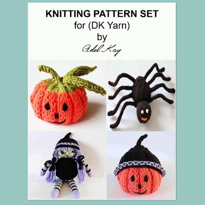 Heulwen 4 x Halloween (#1 Piaris Pumpkin, #2 Bard Wiggly Eyed Spider, #3 Wendy Witch Doll, #4 Wynn Pumpkin Hat) by Adel Kay