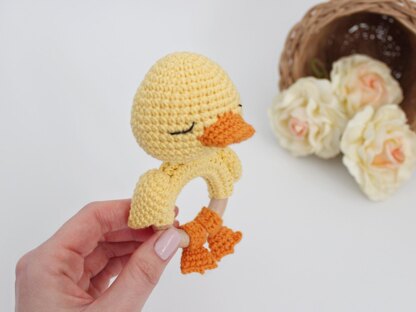 Crochet pattern duck baby rattle teether amigurumi pattern