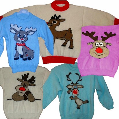 5 x Plus Size Christmas Rudolph Jumper Knitting Patterns