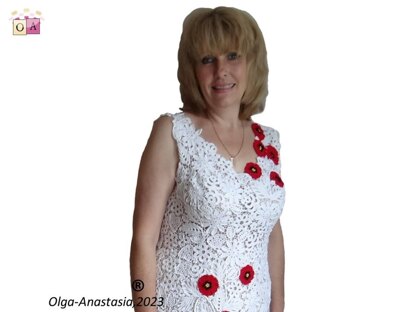 Sleeveless crochet dress with poppies