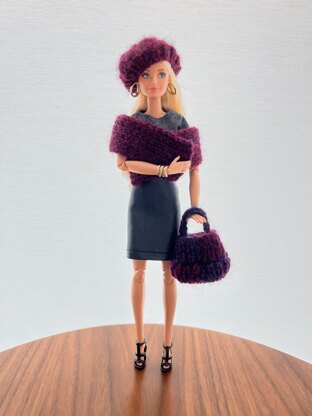 Fashion Doll Accessories: Hat, Shawl and Handbag