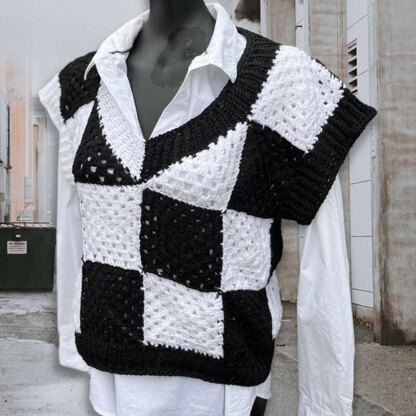 Wednesday Chessboard Crochet Vest