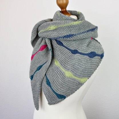 Knitting Pattern Asymmetrical Shawl Hip Hop with Short Row Stripes