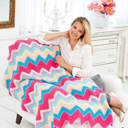 Sherbet Ripple Throw in Red Heart Classic Solids - LW3185 - Downloadable PDF