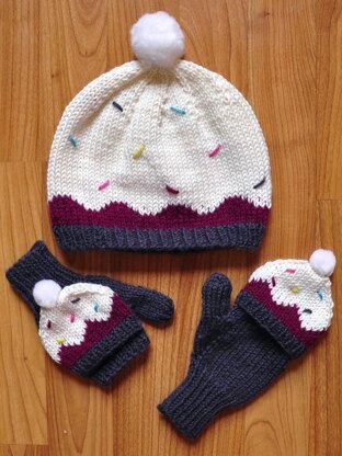Sweeter Than a Cupcake Hat and Fingerless Mitten Set in Girls and Adult Sizes