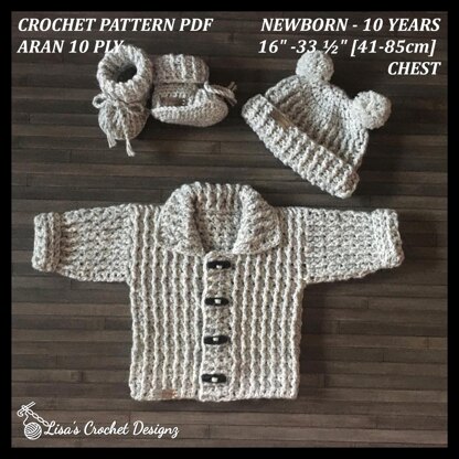 Theo Cardigan Hat and Booties Set Newborn - 10 Years