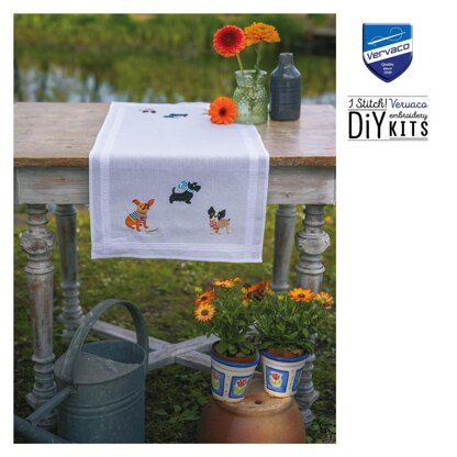 Vervaco Table Runner Kit Doggies Embroidery Kit -  40 x 100 cm / 16in x 40in