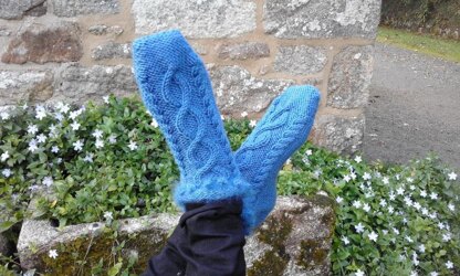 Knitted ladies cabled slipper socks