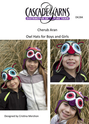 Owl Hats for Boys and Girls in Cascade Cherub Aran - DK284
